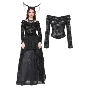 Camisa gótica de encaje con volantes en capas para mujer