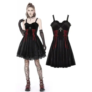 Vestido lencero de terciopelo con tiras cruzadas góticas para mujer