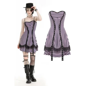 Vestido lencero para festival de música a rayas de colores en contraste punk para mujer