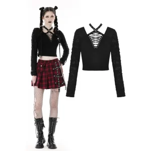 Top corto rasgado con ojales punk para mujer