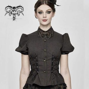 Camisas de manga corta steampunk con cordones para mujer