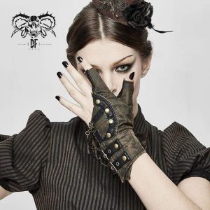 Guantes irregulares con cremallera Steampunk Gears para mujer
